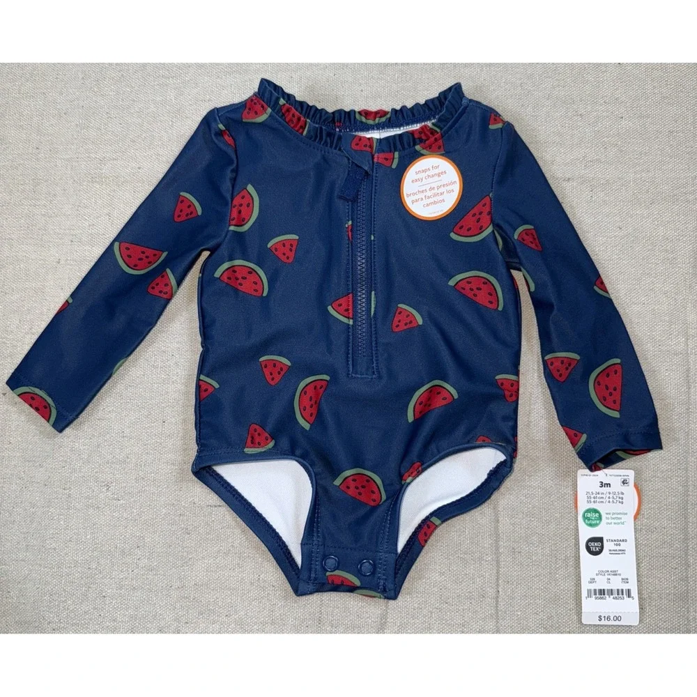 Carters Baby Rash Guard‎ Swimsuit 3M UPF 50 Navy Watermelon NWT